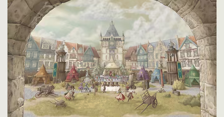Concept art of Efteling's renovated Raveleijn city with its central castle and new themed area