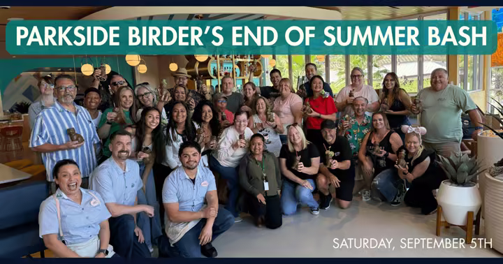Parkside Birder’s End of Summer Bash promotional graphic with a group photo and September 5 date