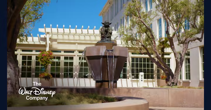 Yoda fountain outside The Walt Disney Company campus