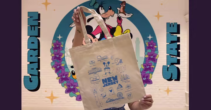 New Jersey exclusive tote in front of Disney Store Limited Time artwork