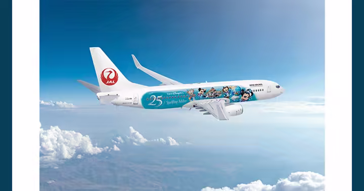 JAL Jubilee Express Boeing 737-800 aircraft themed for Tokyo DisneySea's 25th anniversary