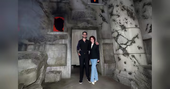 Jack and Sharon Osbourne outside Osbourne Station