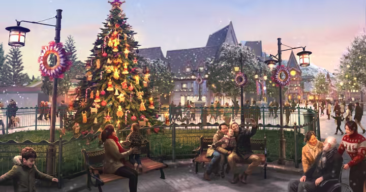 Christmas decorations in World of Frozen at Disneyland Paris