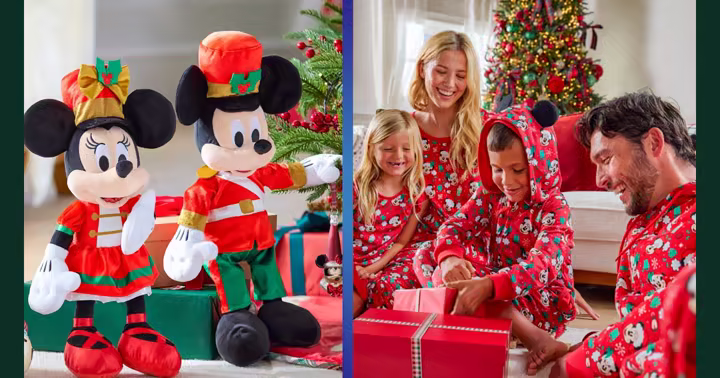 Mickey and Minnie Nutcracker plush and matching family Christmas pajamas