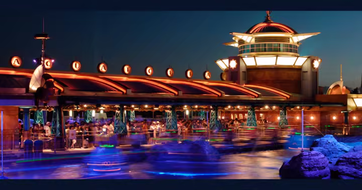 Aquatopia at night in Port Discovery at Tokyo DisneySea