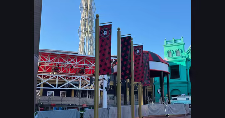 Fat One’s banners and construction barriers at Universal CityWalk Orlando