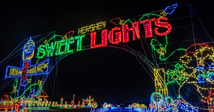 The illuminated entrance to Hershey Sweet Lights