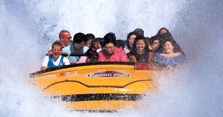 Jurassic Park River Adventure raft splashing down at Universal Islands of Adventure