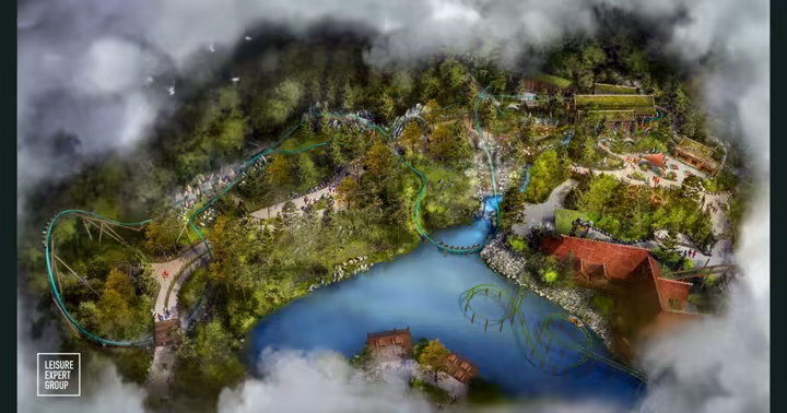 Bird’s-eye concept art of the expanded Vikingeland area at Djurs Sommerland