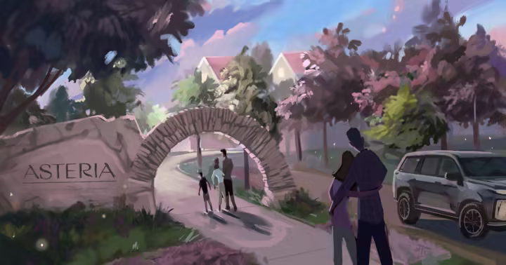 Disney concept art for the entryway to Asteria near Raleigh