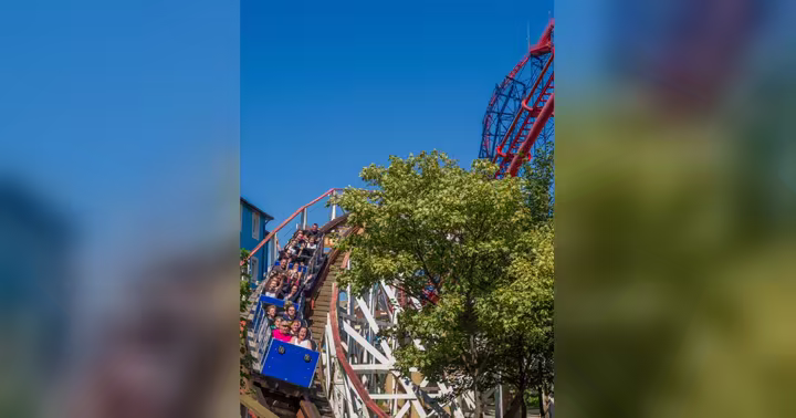 Pleasure Beach Resort's Big Dipper wooden roller coaster in normal operation