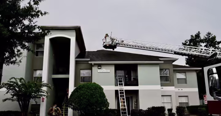 Orange County Fire Rescue ladder truck at Buena Vista Place Apartments