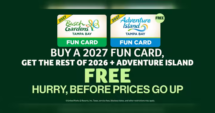Busch Gardens Tampa Bay and Adventure Island 2027 Fun Card offer