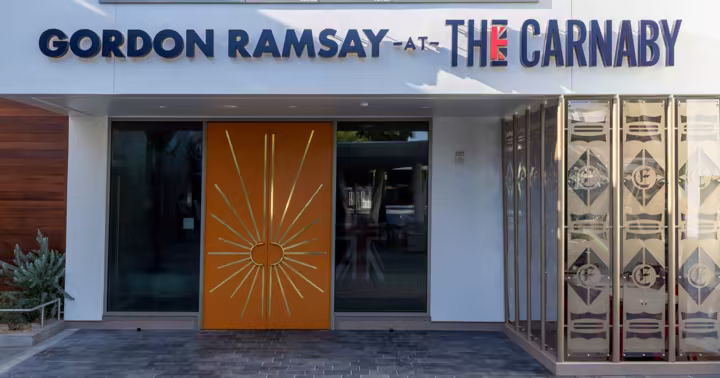 Gordon Ramsay at The Carnaby entrance at Downtown Disney