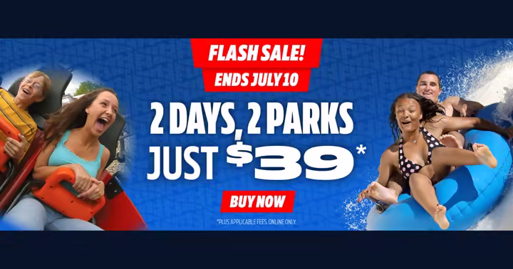 Carowinds flash sale artwork for a $39 two-day, two-park ticket