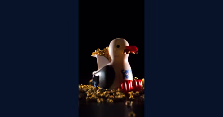 Cedar Point seagull popcorn bucket in an official park video still