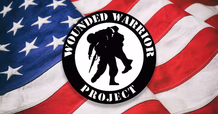 Wounded Warrior Project logo over an American flag for Cedar Point's July 4 giveaway