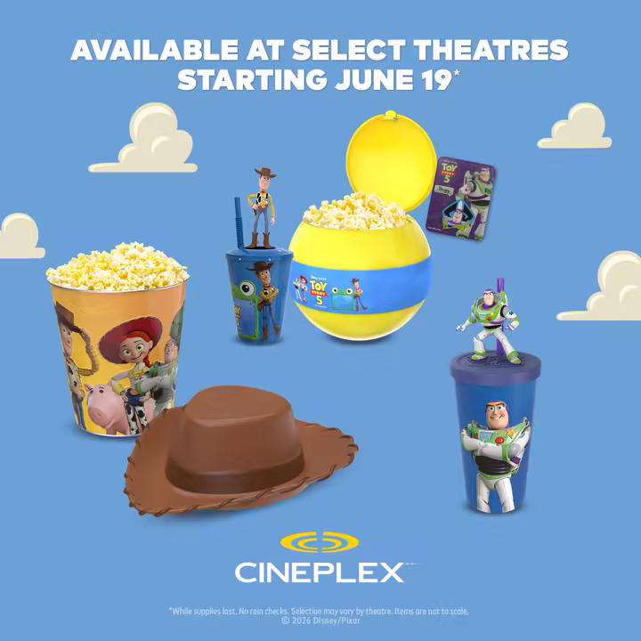 Toy Story 5 merchandise available at select Cineplex theatres