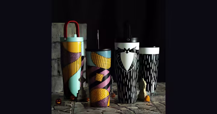 Corkcicle Nightmare Before Christmas drinkware collection with Jack and Sally designs