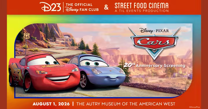 D23 and Street Food Cinema artwork for the Cars 20th anniversary screening