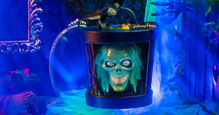 Hatbox Ghost popcorn bucket for D23 Day at Disneyland Resort