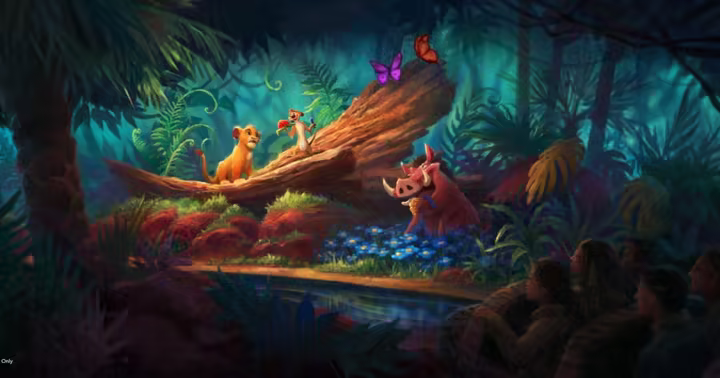 Artist concept art for The Lion King attraction scene at Disney Adventure World
