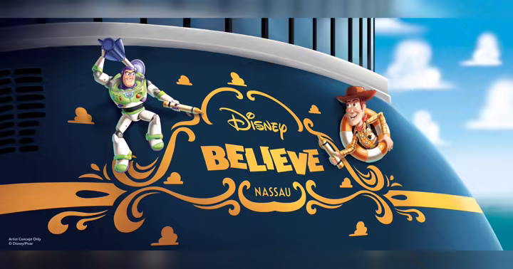 Woody and Buzz Lightyear stern artwork for the Disney Believe