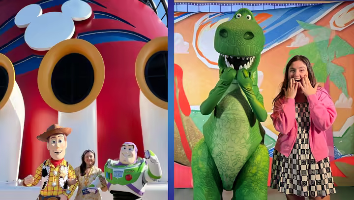 Pixar characters and guests aboard Disney Cruise Line's Pixar Days at Sea