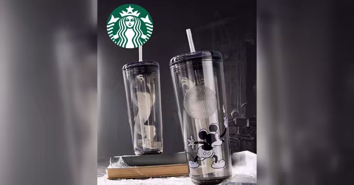 Mickey Mouse Haunted House Starbucks tumbler shown against a dark haunted-house scene