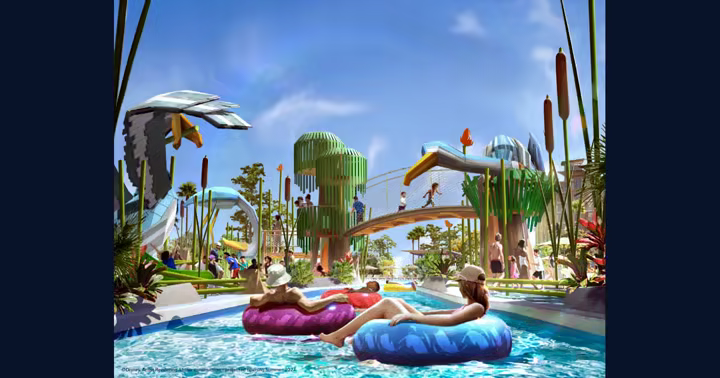 Artist rendering of The Wetlands recreation area at Disney Lakeshore Lodge