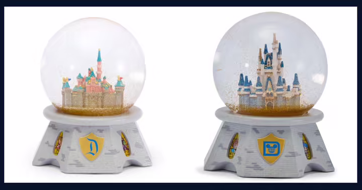 Sleeping Beauty Castle and Cinderella Castle snow globes from Disney Store