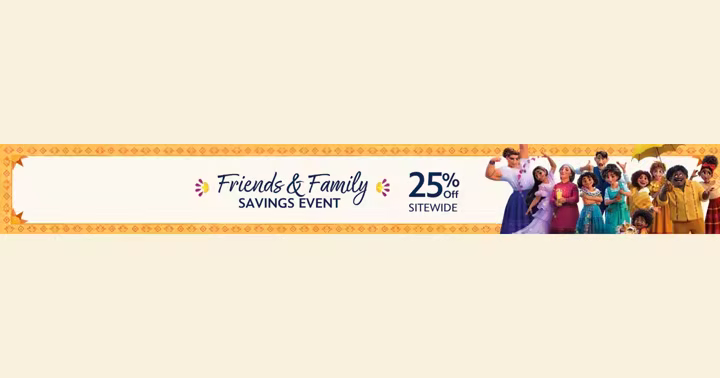 Disney Store Friends and Family Savings Event artwork with Encanto characters
