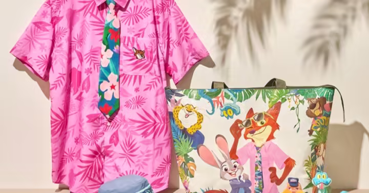 Tropical Zootopia 2 apparel, bag, hat and plush accessories