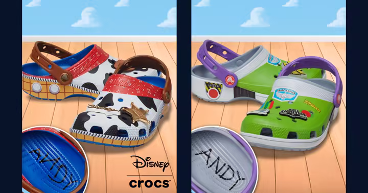 Official Disney Store images of Toy Story Crocs styles inspired by Woody and Buzz Lightyear