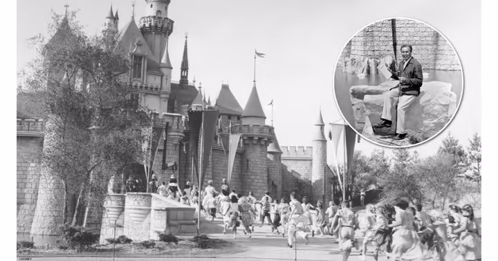 Children run through Sleeping Beauty Castle on Disneyland's 1955 opening day