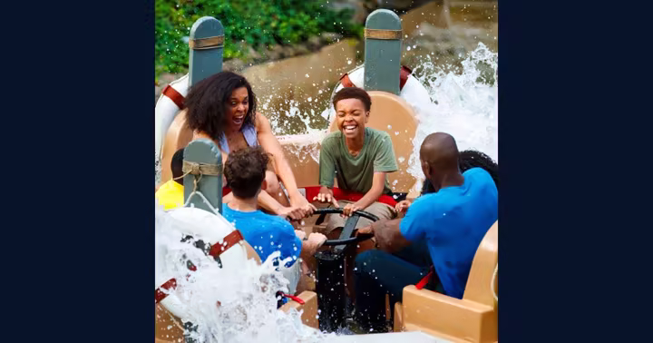 Family riding a Dollywood attraction in an official park image