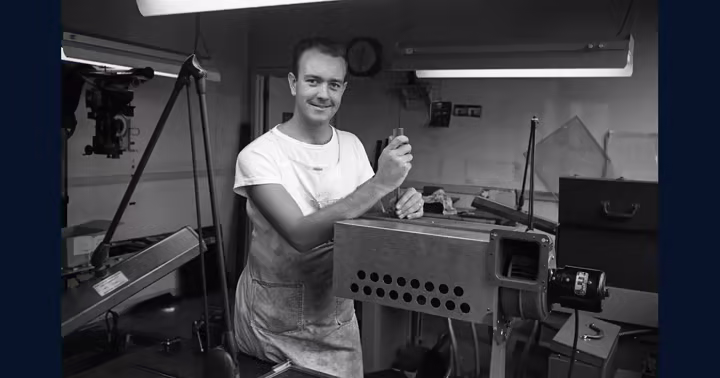 Don Iwerks working in a Disney studio machine shop in 1953