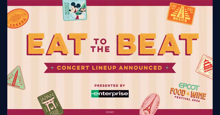 Eat to the Beat concert lineup artwork for the 2026 EPCOT Food and Wine Festival