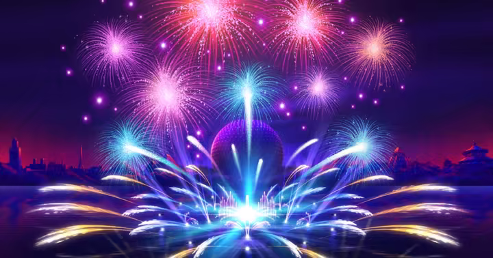 Fireworks over World Showcase Lagoon at EPCOT during Luminous The Symphony of Us