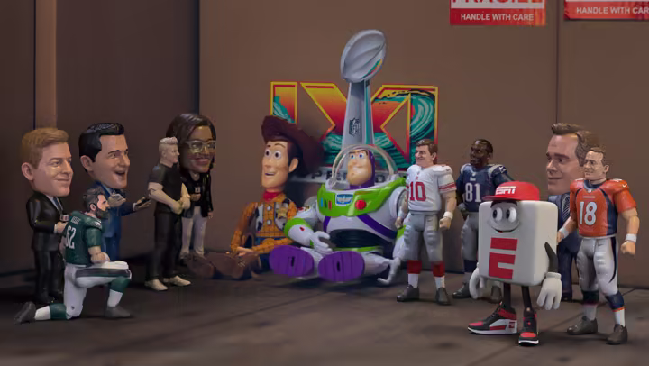 ESPN Super Bowl Toy Story 5.5 artwork with Woody, Buzz Lightyear, Jessie, and ESPN personalities