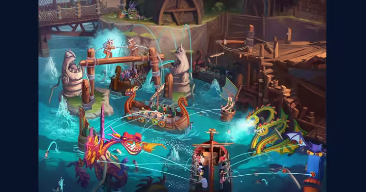Fyre Drill interactive boats and water cannons at Epic Universe