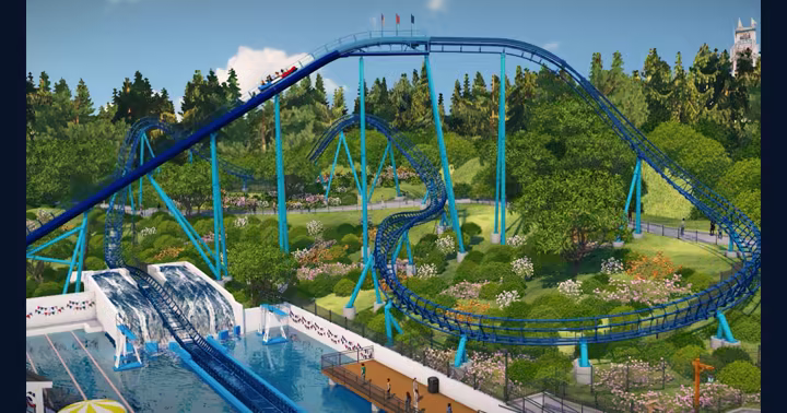 Official rendering of the CANNONBALL! water roller coaster at Holiday World