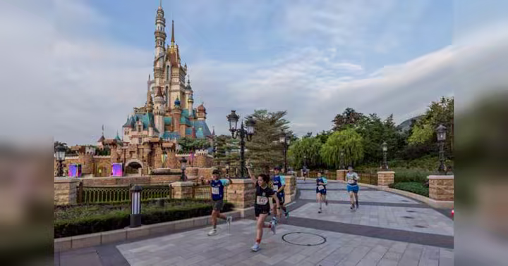 Hong Kong Disneyland castle and park walkway