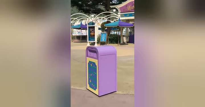 Purple PUSH the Talking Trash Can in Fantasyland at Hong Kong Disneyland