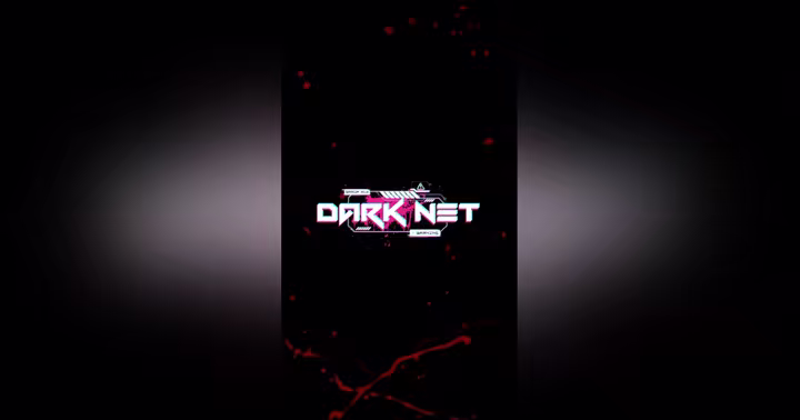 Dark Net haunted house title card in pink, white and black
