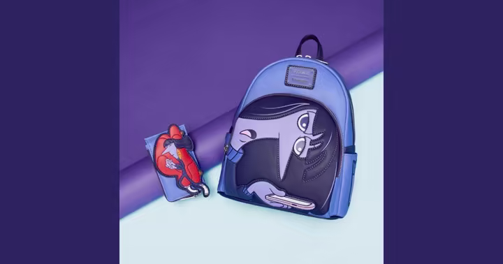 Inside Out 2 Ennui mini backpack and card holder from Loungefly