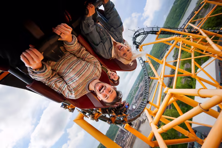 Riders on Steel Curtain at Kennywood in an official park image