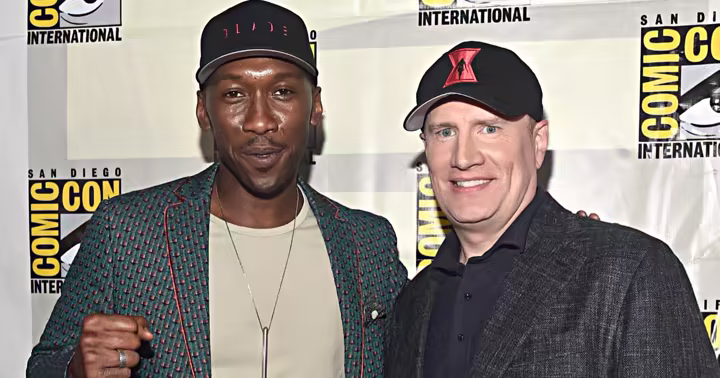 Mahershala Ali and Kevin Feige at Marvel Studios' 2019 San Diego Comic-Con presentation