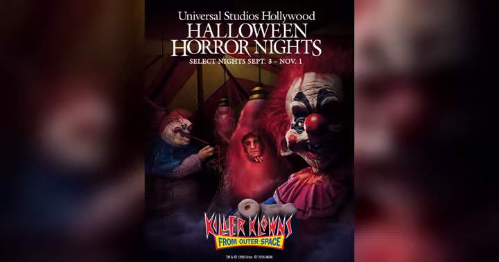 Killer Klowns From Outer Space artwork for Universal Studios Hollywood Halloween Horror Nights 2026