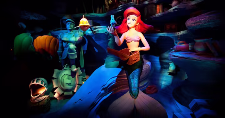 Ariel, Flounder and Prince Eric in The Little Mermaid attraction at Disney California Adventure